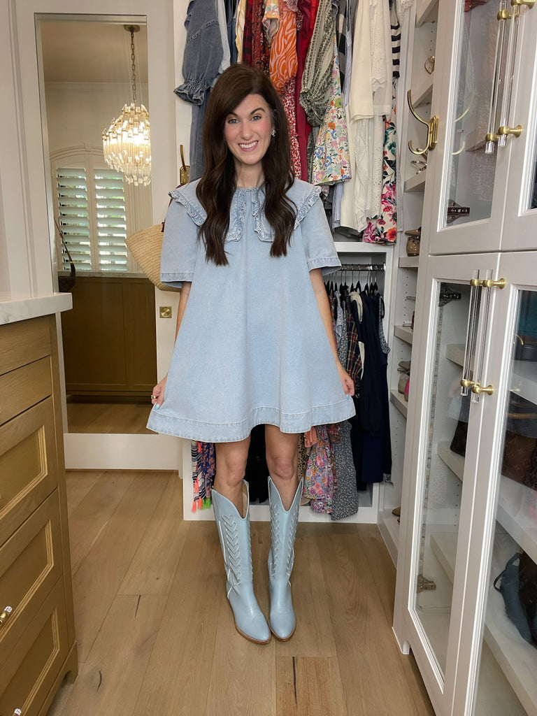 Mila Heart Stitch Cowboy Boots in Blue