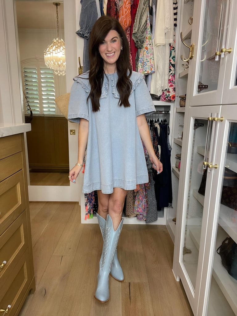Mila Heart Stitch Cowboy Boots in Blue