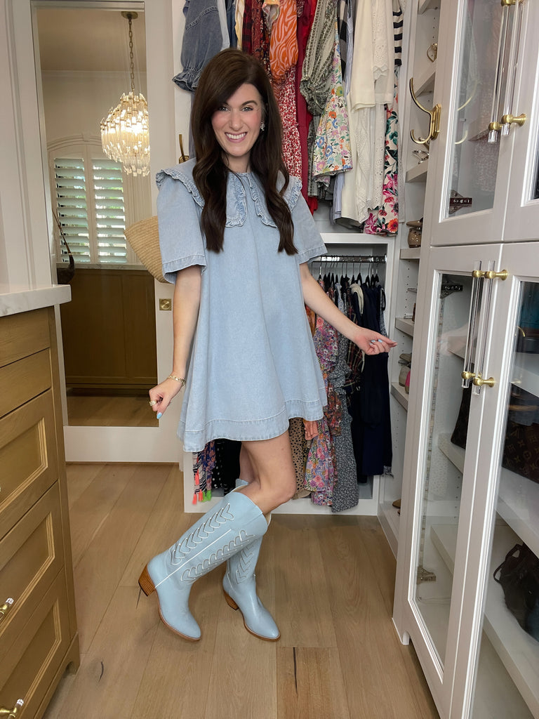 Mila Heart Stitch Cowboy Boots in Blue
