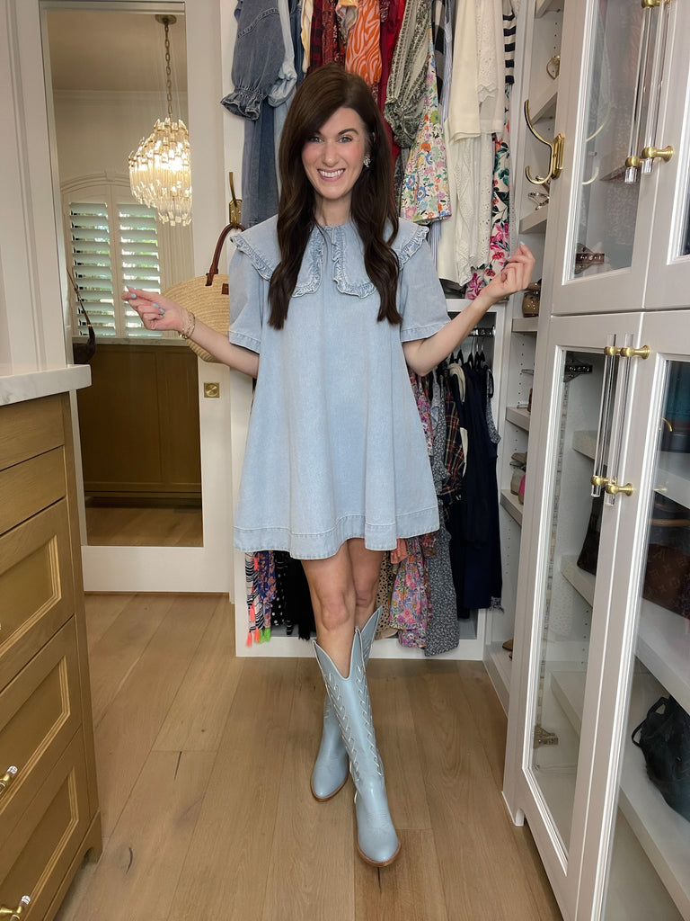 Mila Heart Stitch Cowboy Boots in Blue