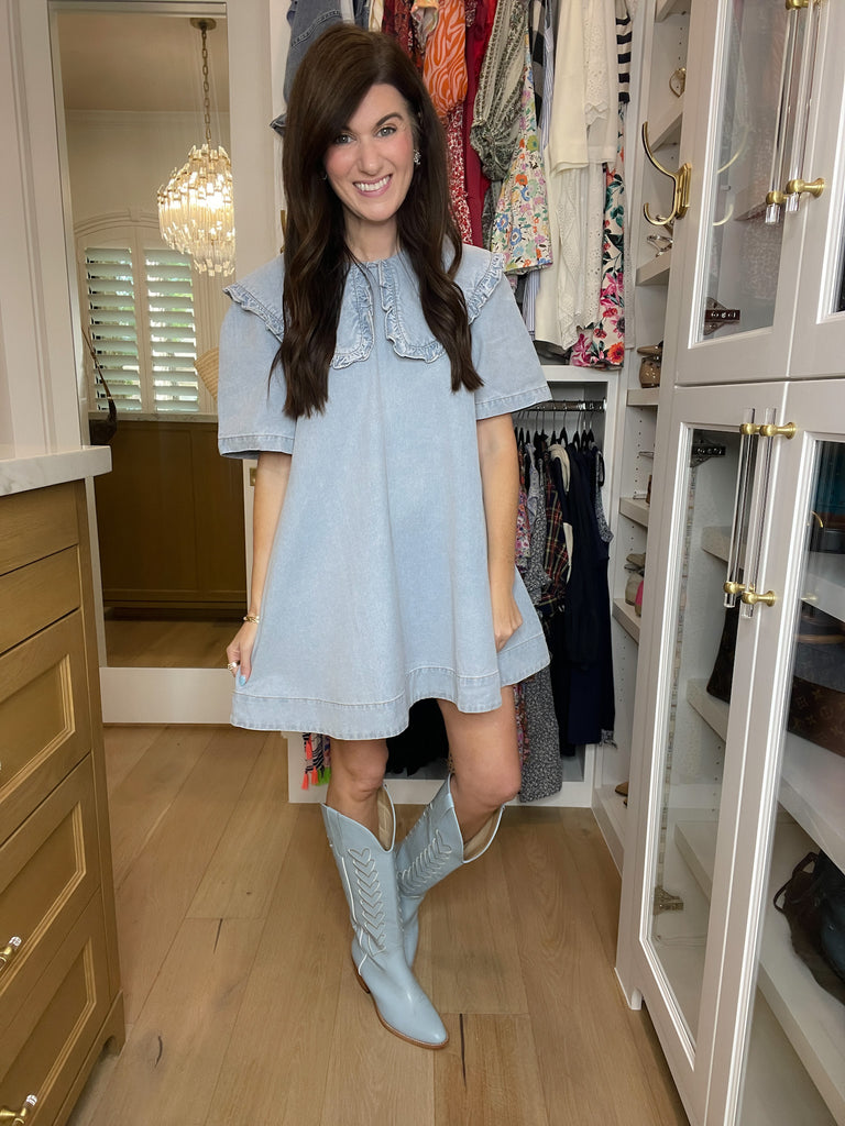 Mila Heart Stitch Cowboy Boots in Blue