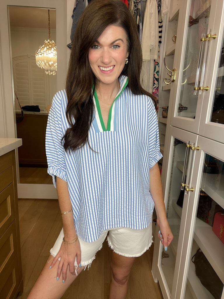 Ocean Escape Striped Top in Blue