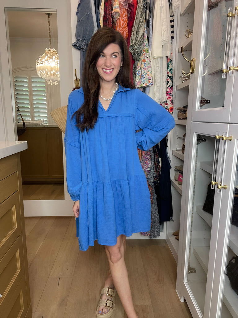 Loving You is Easy Collared Dress in Blue