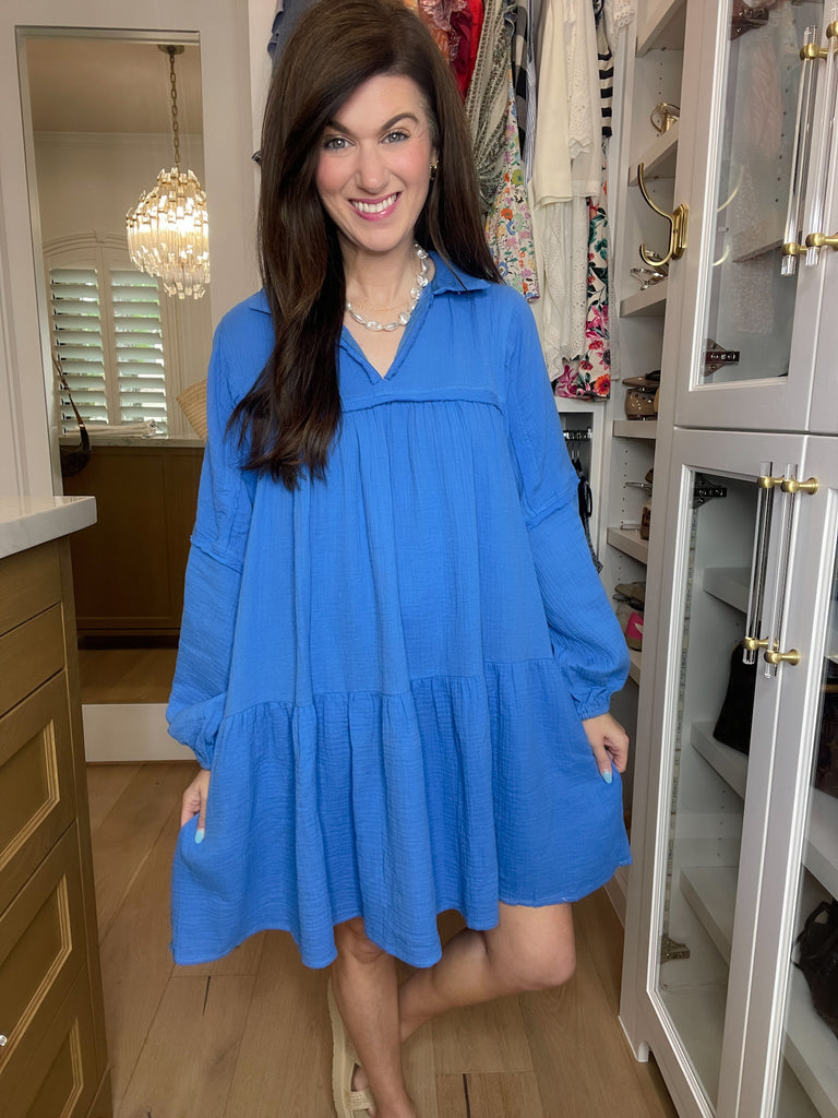 Loving You is Easy Collared Dress in Blue