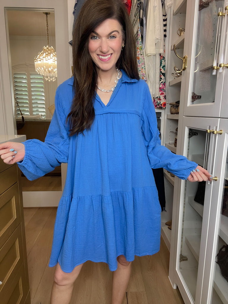 Loving You is Easy Collared Dress in Blue