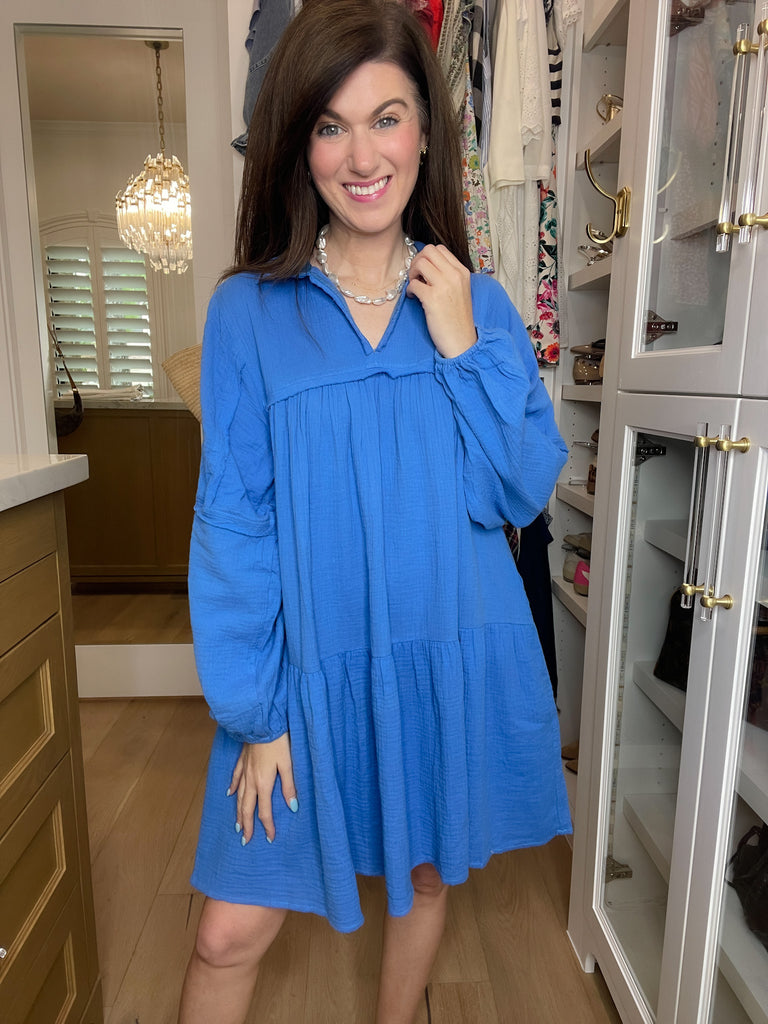 Loving You is Easy Collared Dress in Blue