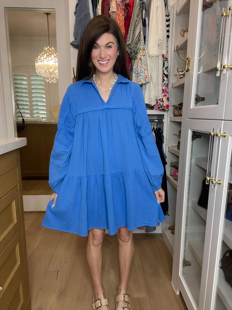 Loving You is Easy Collared Dress in Blue