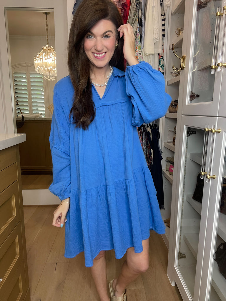 Loving You is Easy Collared Dress in Blue