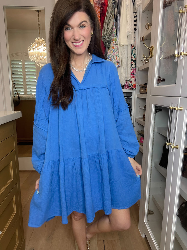 Loving You is Easy Collared Dress in Blue