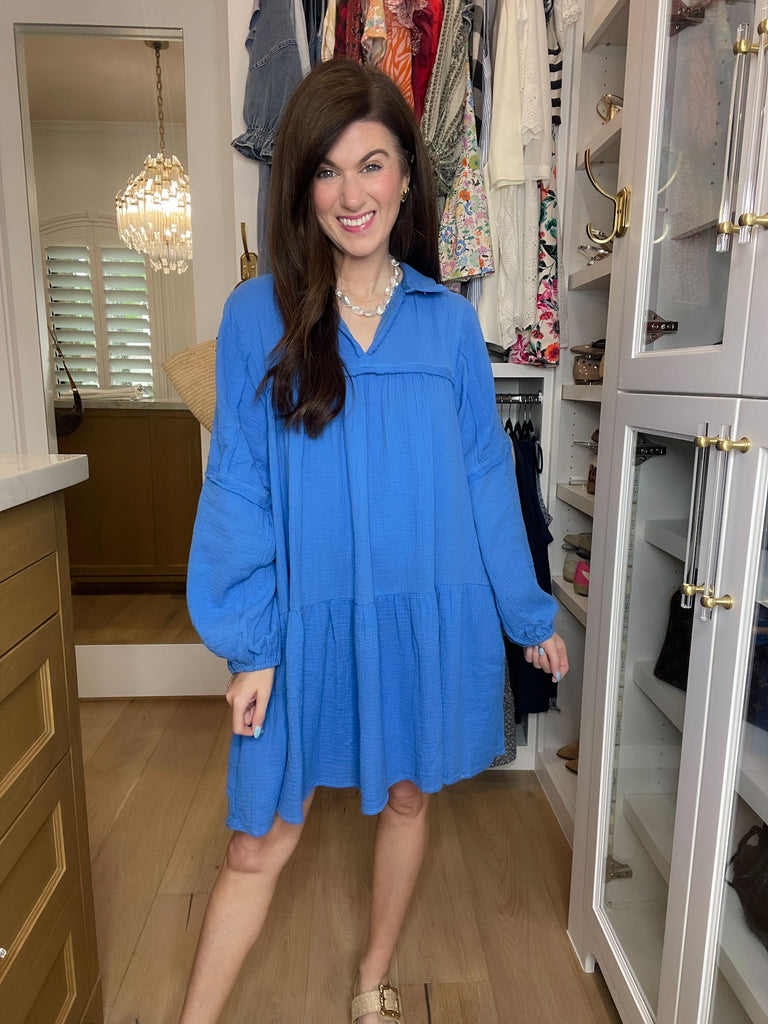 Loving You is Easy Collared Dress in Blue