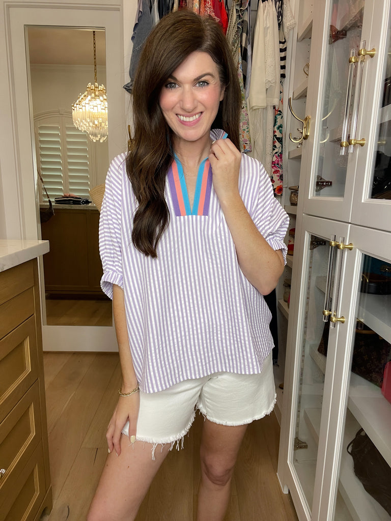 Ocean Escape Striped Top in Lavender