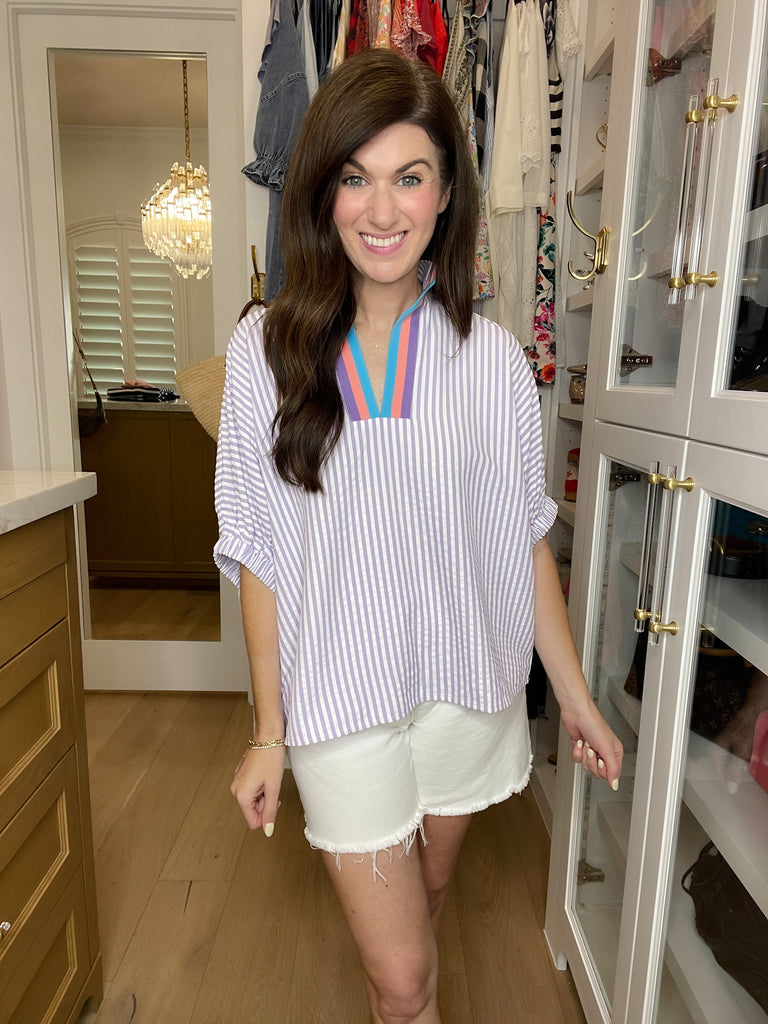 Ocean Escape Striped Top in Lavender