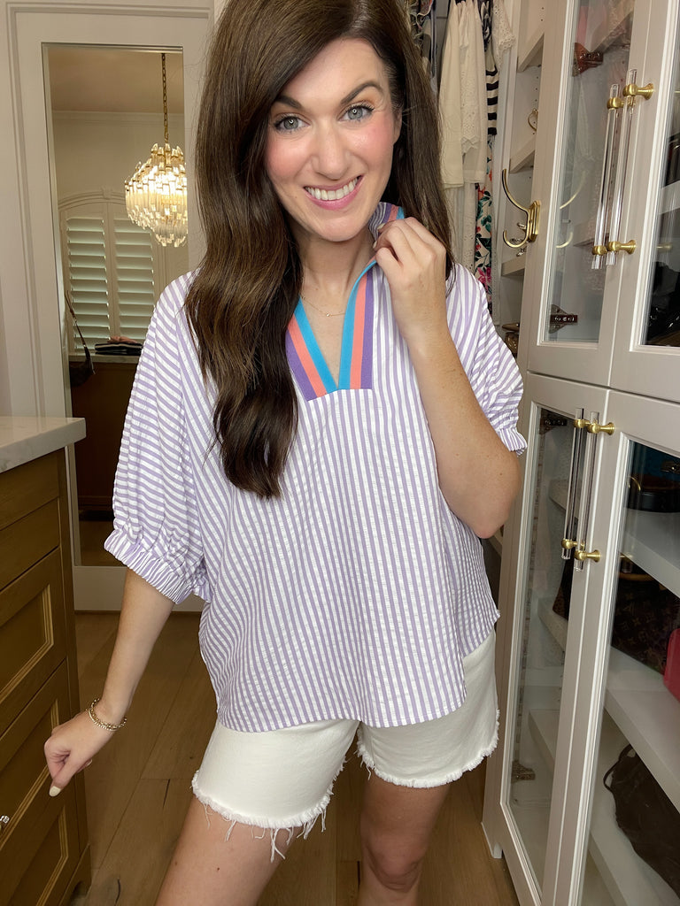 Ocean Escape Striped Top in Lavender