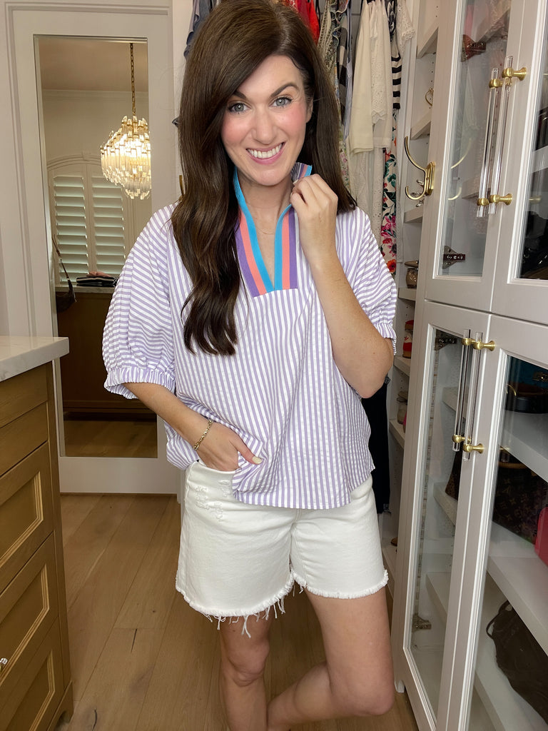 Ocean Escape Striped Top in Lavender