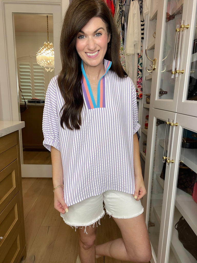Ocean Escape Striped Top in Lavender