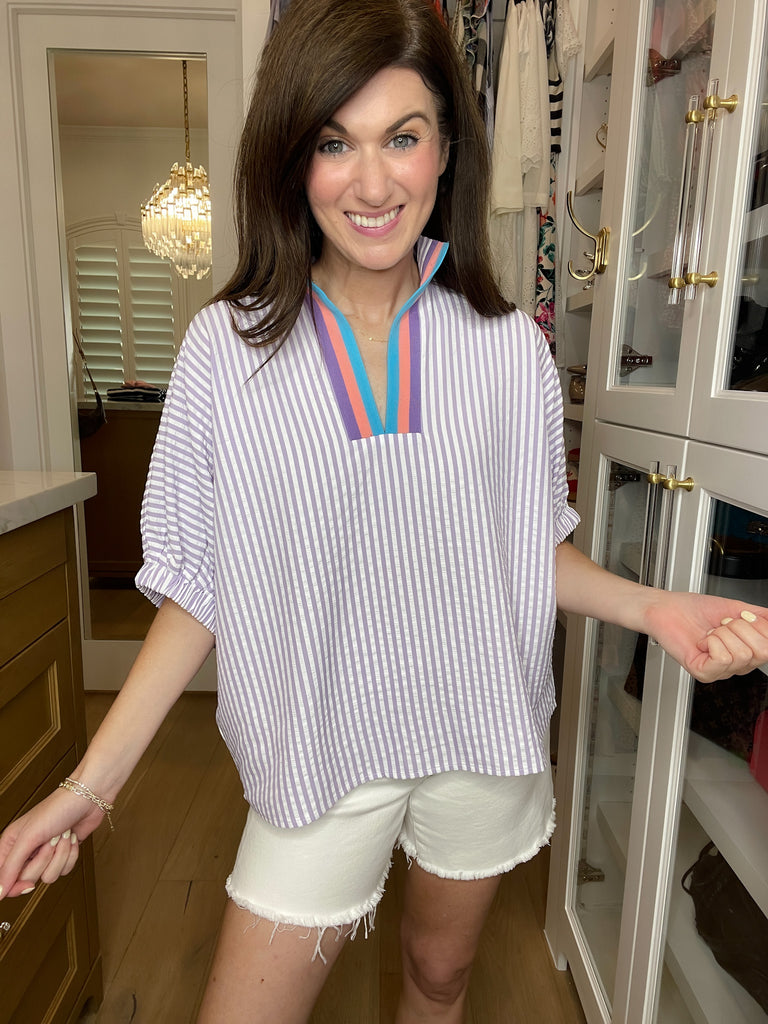 Ocean Escape Striped Top in Lavender