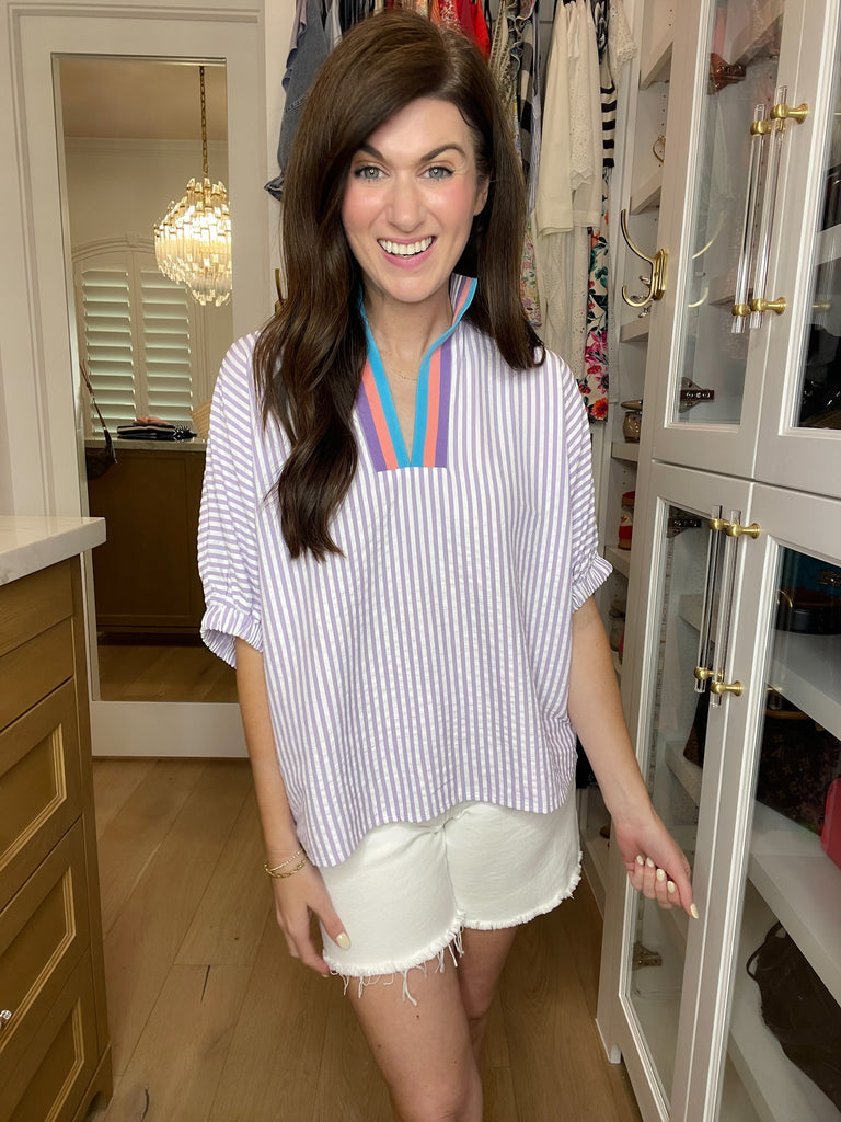 Ocean Escape Striped Top in Lavender