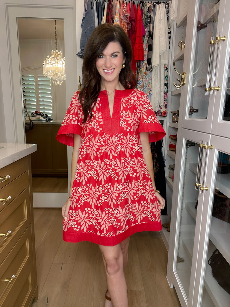 Sweet Talk Eyelet Dress in Red