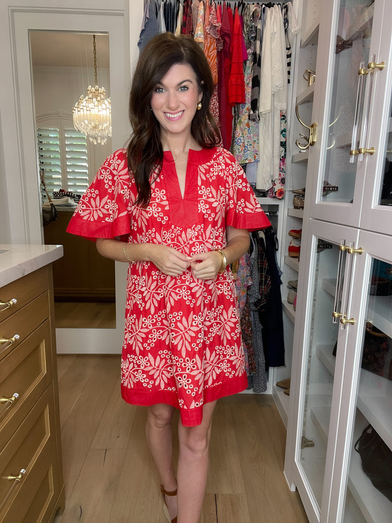 Sweet Talk Eyelet Dress in Red