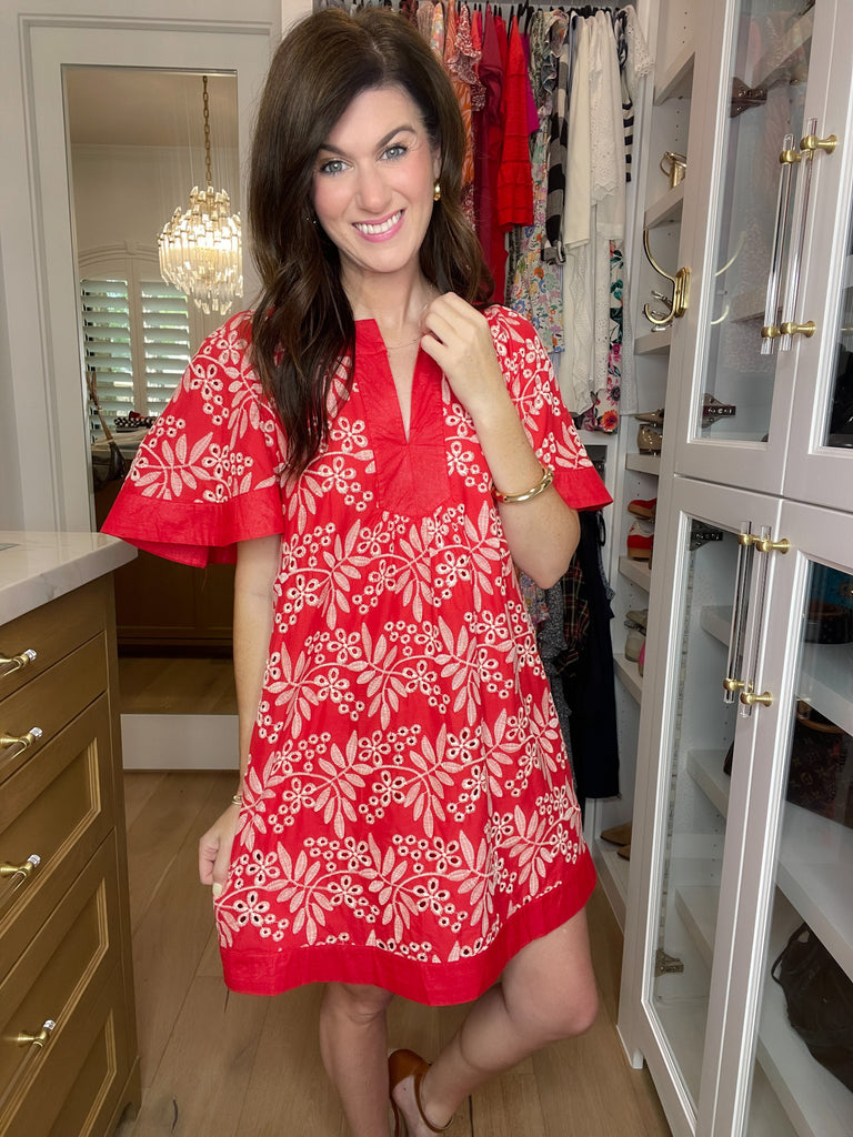 Sweet Talk Eyelet Dress in Red