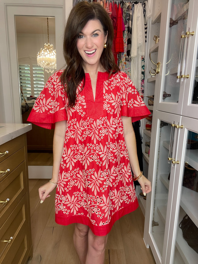 Sweet Talk Eyelet Dress in Red