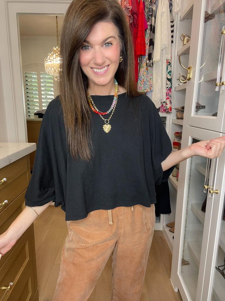 Flirty Flair Batwing Sleeve Top in Black