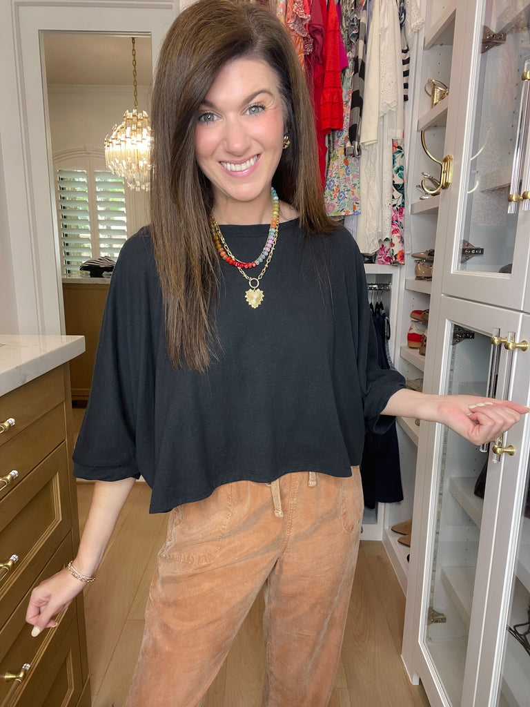 Flirty Flair Batwing Sleeve Top in Black