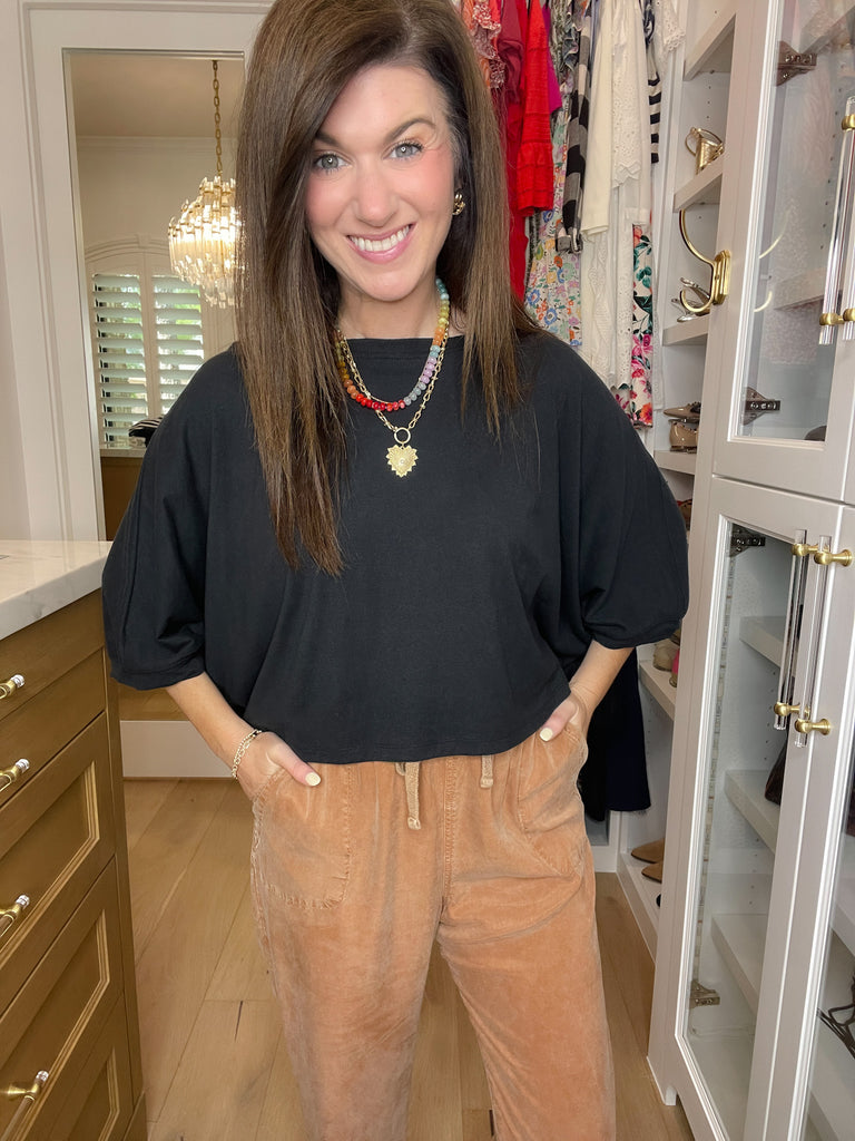 Flirty Flair Batwing Sleeve Top in Black