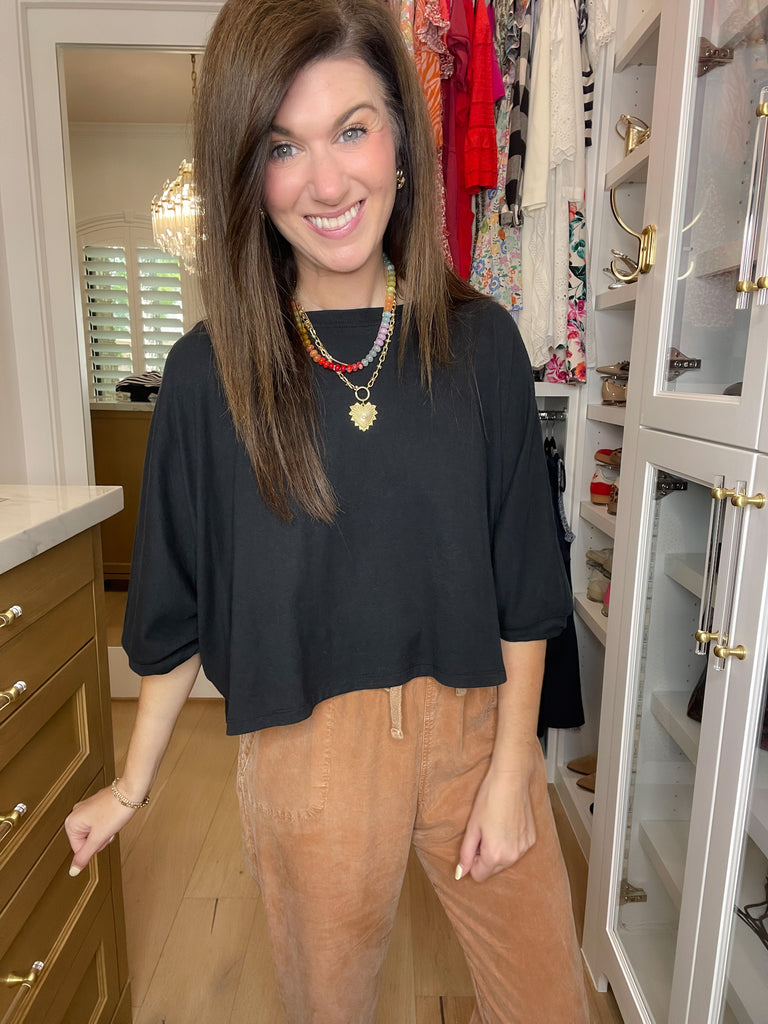 Flirty Flair Batwing Sleeve Top in Black