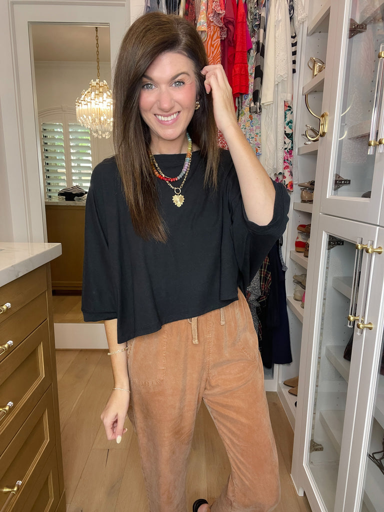 Flirty Flair Batwing Sleeve Top in Black