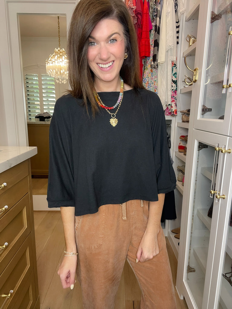 Flirty Flair Batwing Sleeve Top in Black