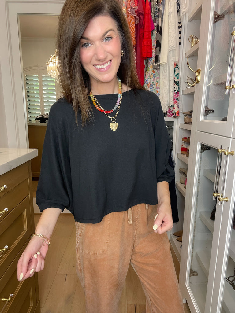 Flirty Flair Batwing Sleeve Top in Black