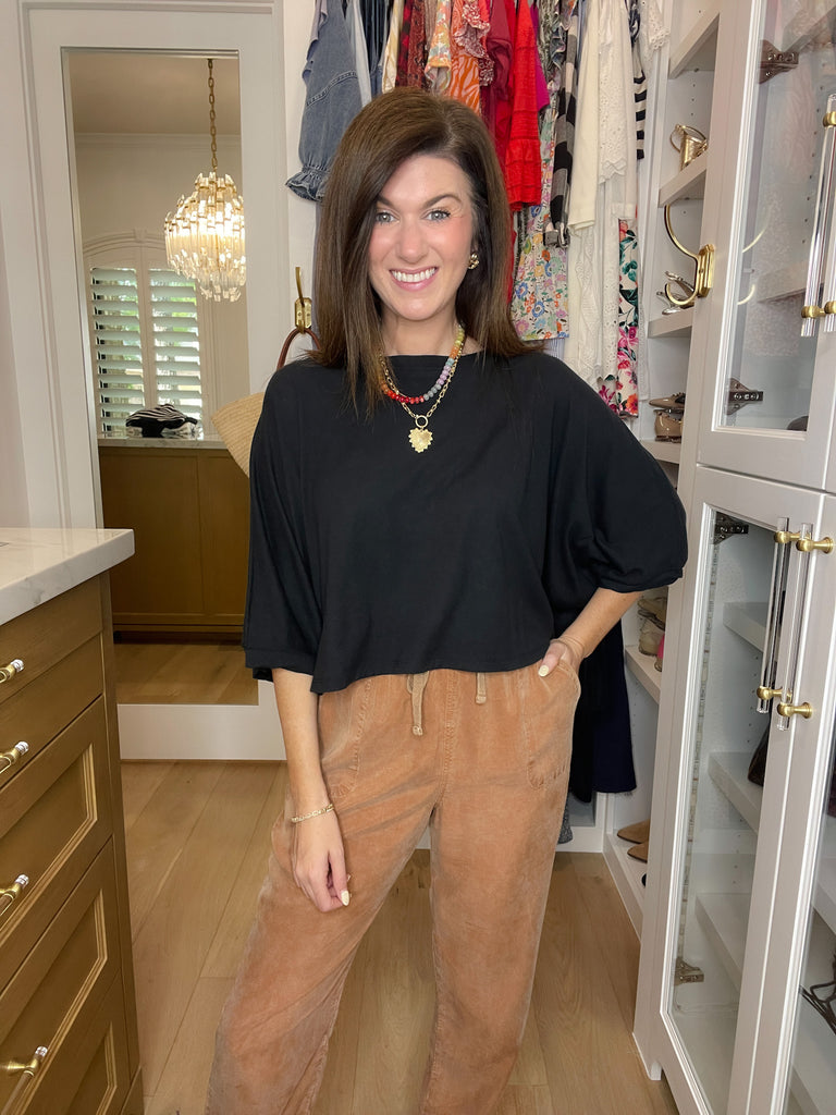 Flirty Flair Batwing Sleeve Top in Black