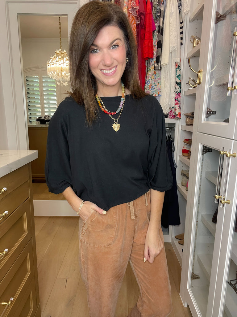 Flirty Flair Batwing Sleeve Top in Black