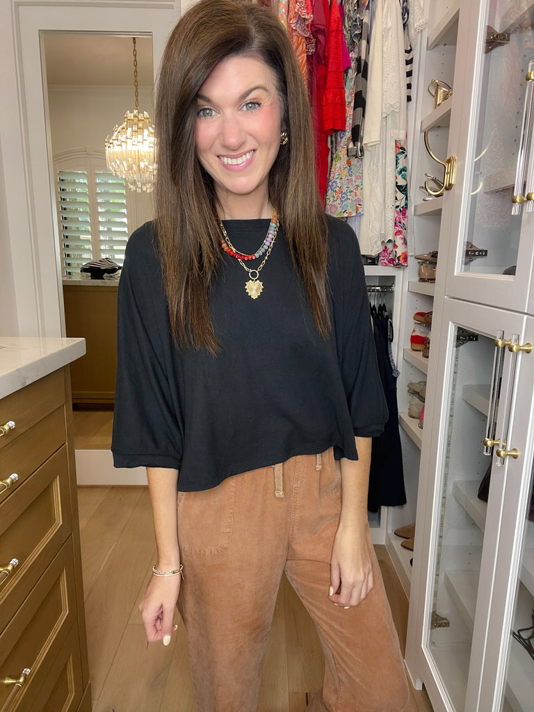 Flirty Flair Batwing Sleeve Top in Black