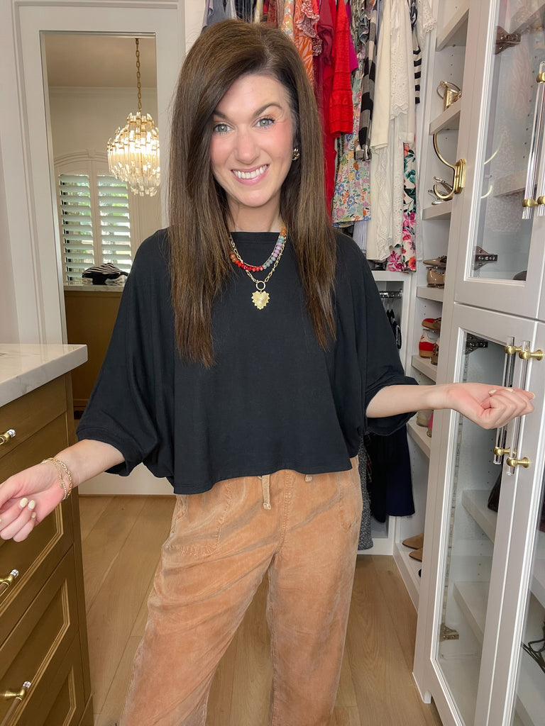 Flirty Flair Batwing Sleeve Top in Black