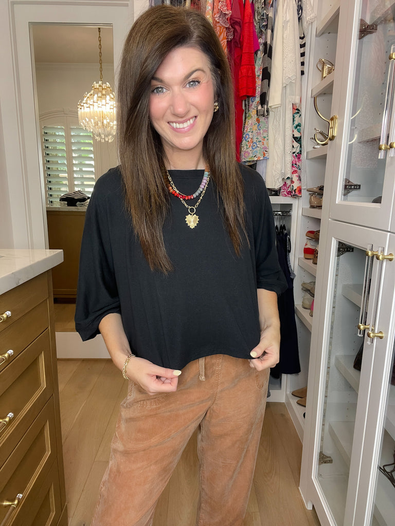 Flirty Flair Batwing Sleeve Top in Black