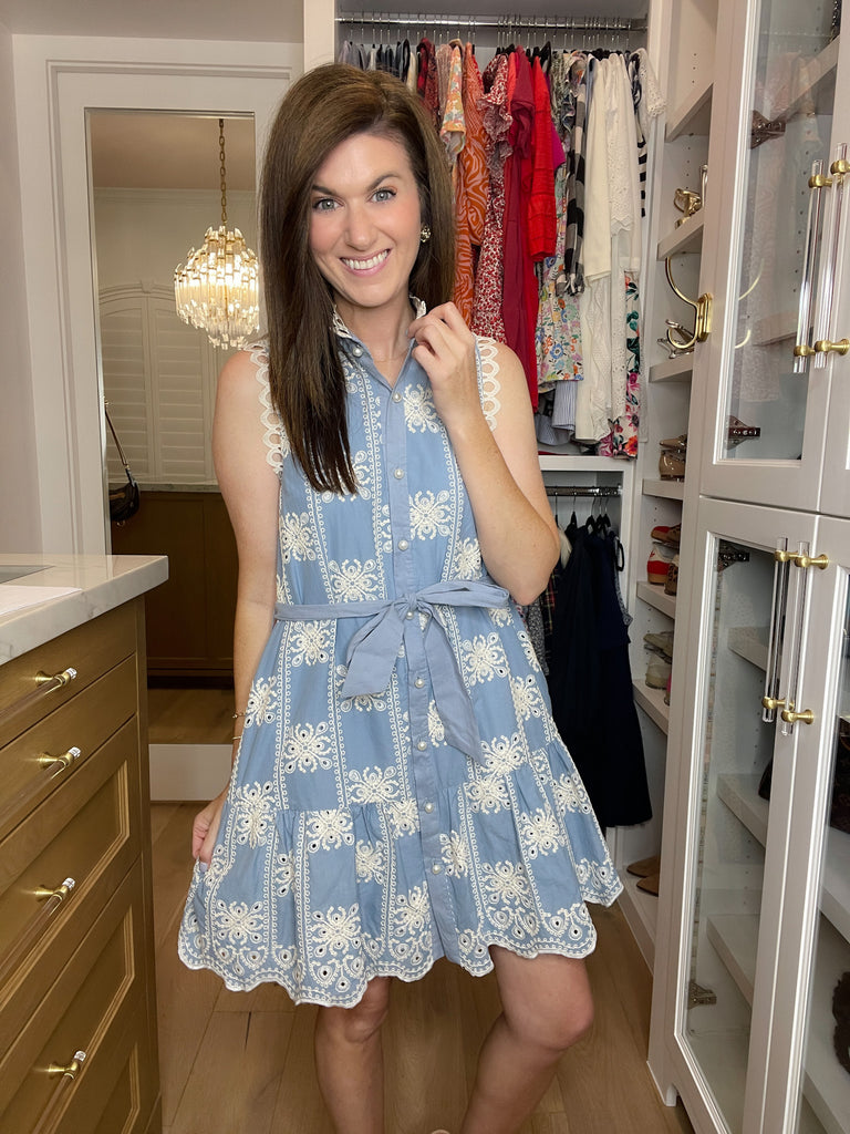 Sunlit Shoreline Embroidered Dress