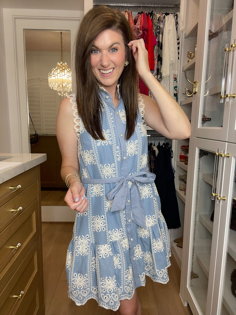 Sunlit Shoreline Embroidered Dress