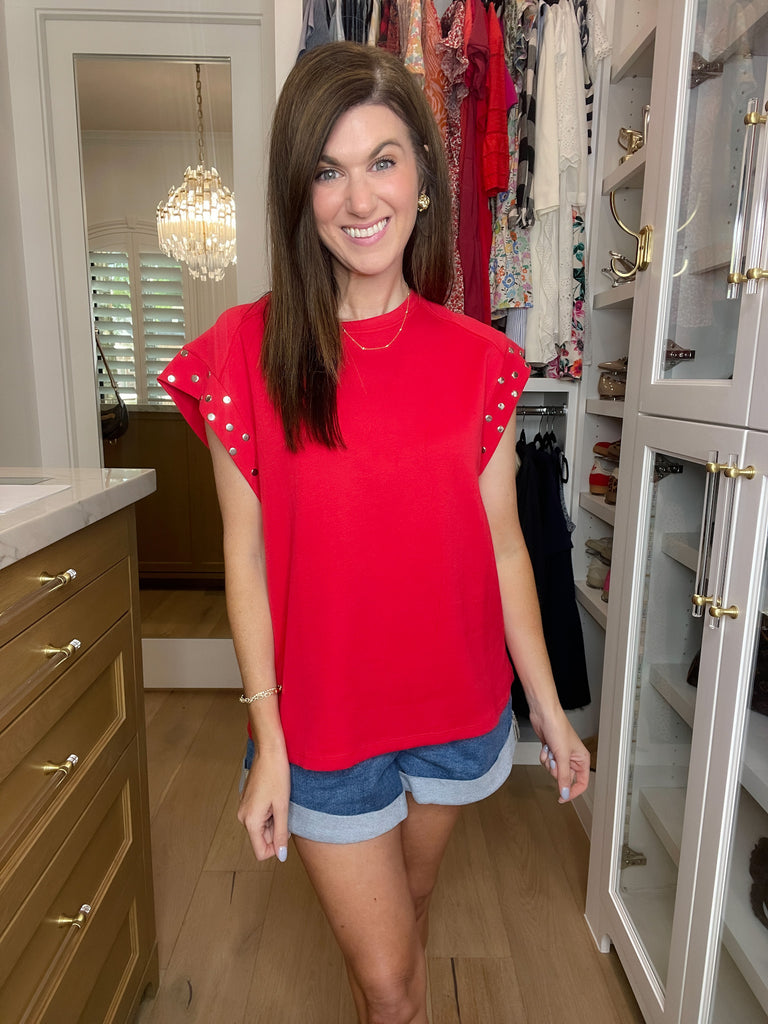 The Monroe Studded Tee in Red