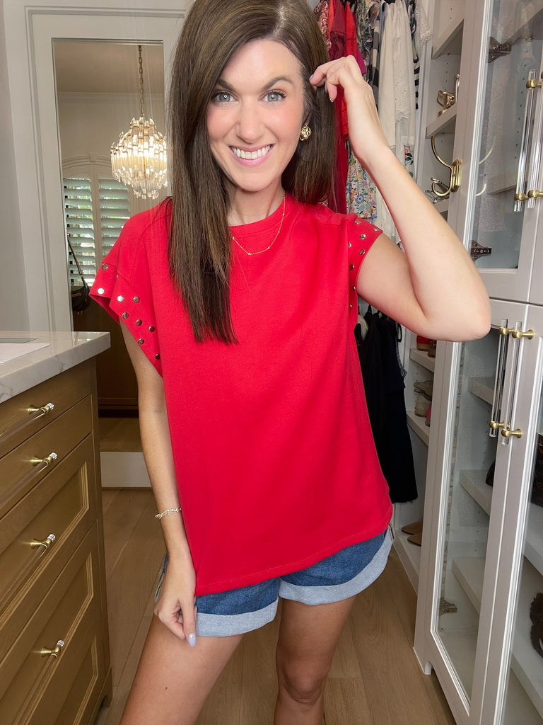 The Monroe Studded Tee in Red