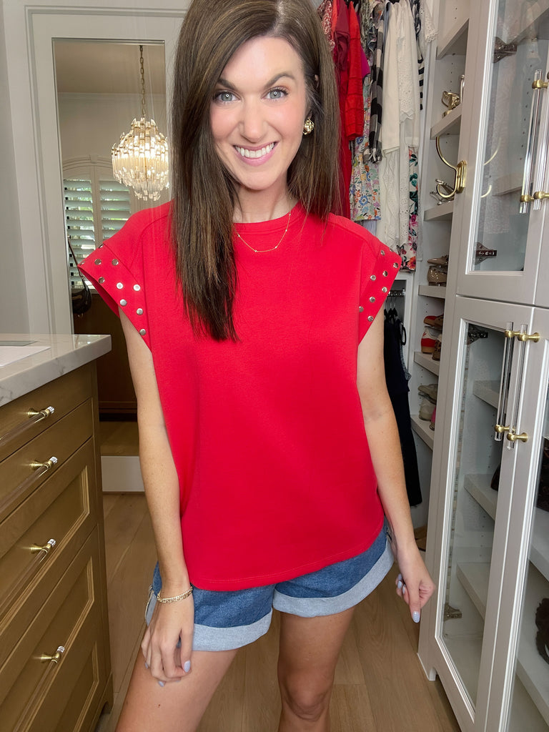 The Monroe Studded Tee in Red