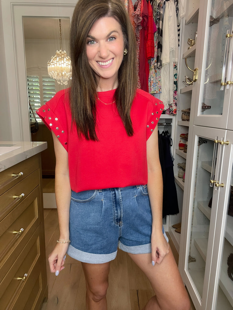 The Monroe Studded Tee in Red