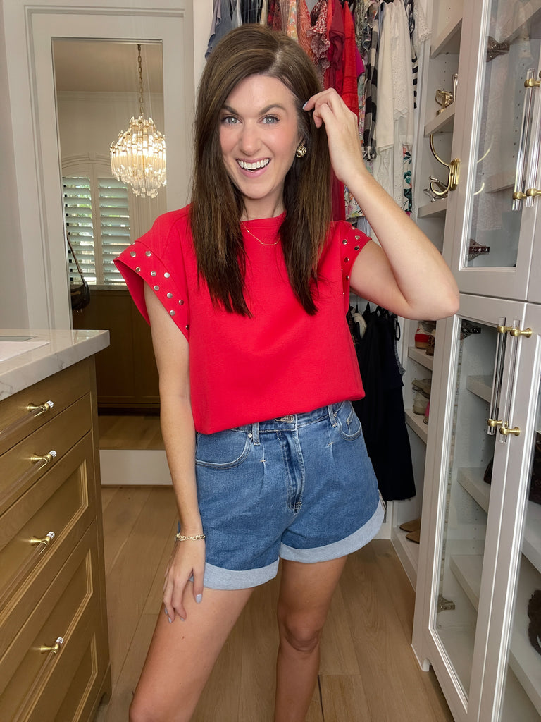The Monroe Studded Tee in Red