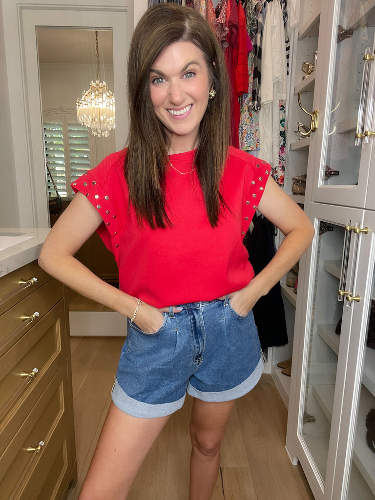 The Monroe Studded Tee in Red