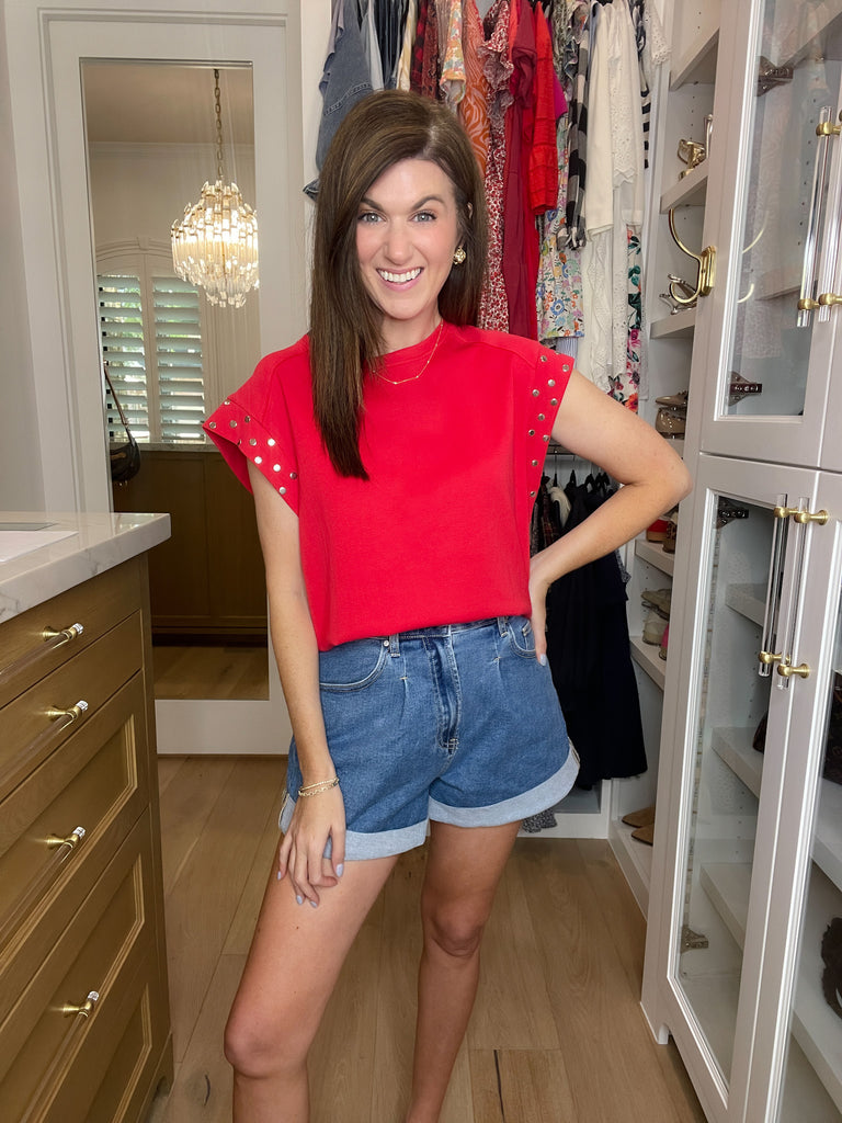 The Monroe Studded Tee in Red
