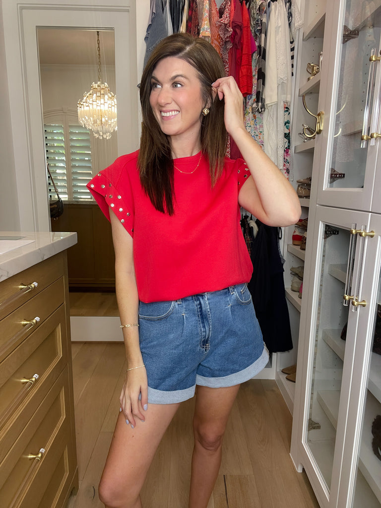 The Monroe Studded Tee in Red