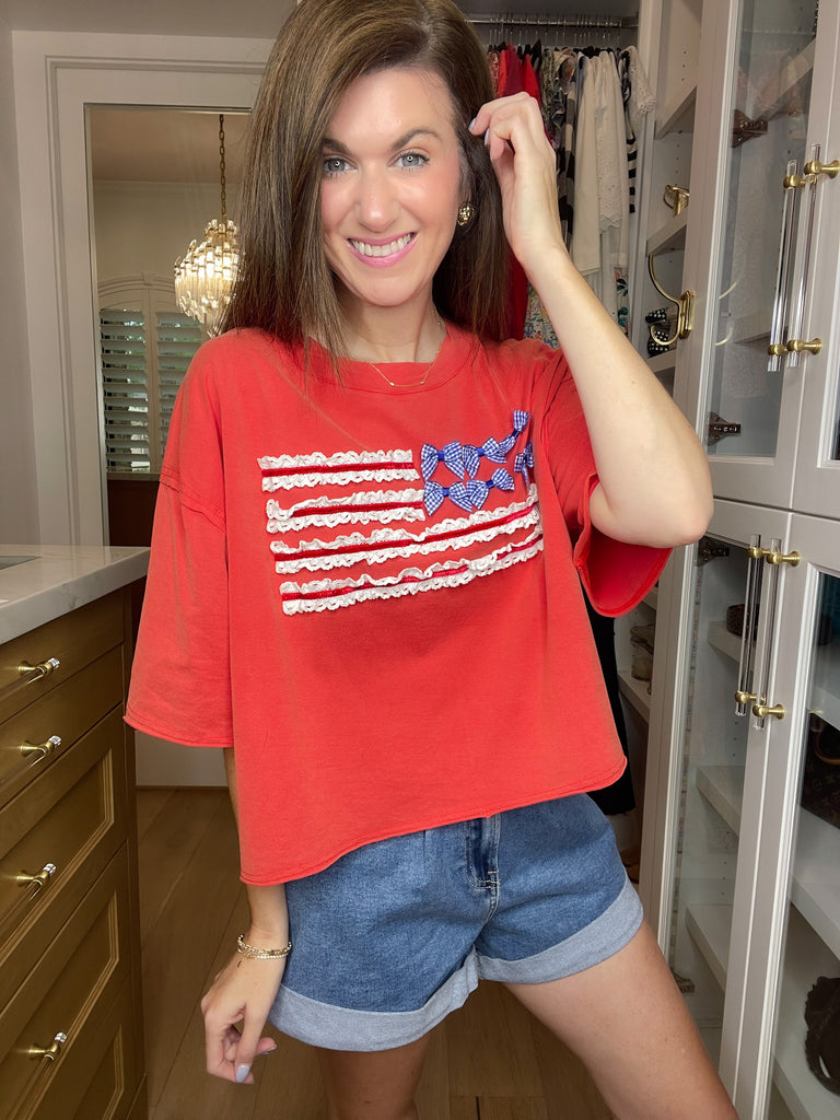 Red, White & Ruffled Tee