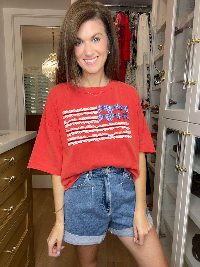 Red, White & Ruffled Tee