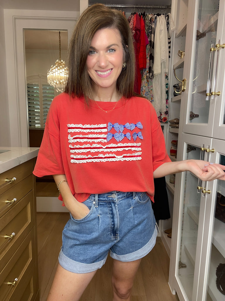 Red, White & Ruffled Tee